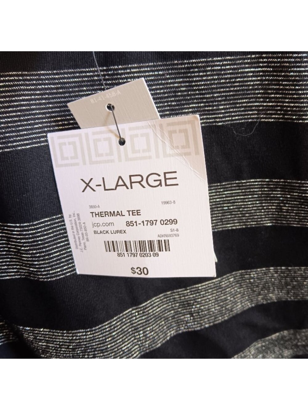 XL Liz Claiborne Womens Top Black & Silver Striped Thermal Tee X-Large NWT NEW